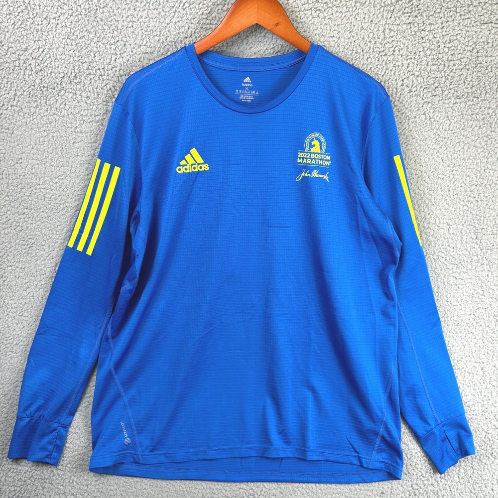 Adidas 2022 Boston Marathon Long Sleeve Shirt Mens XL Blue Running Stripes